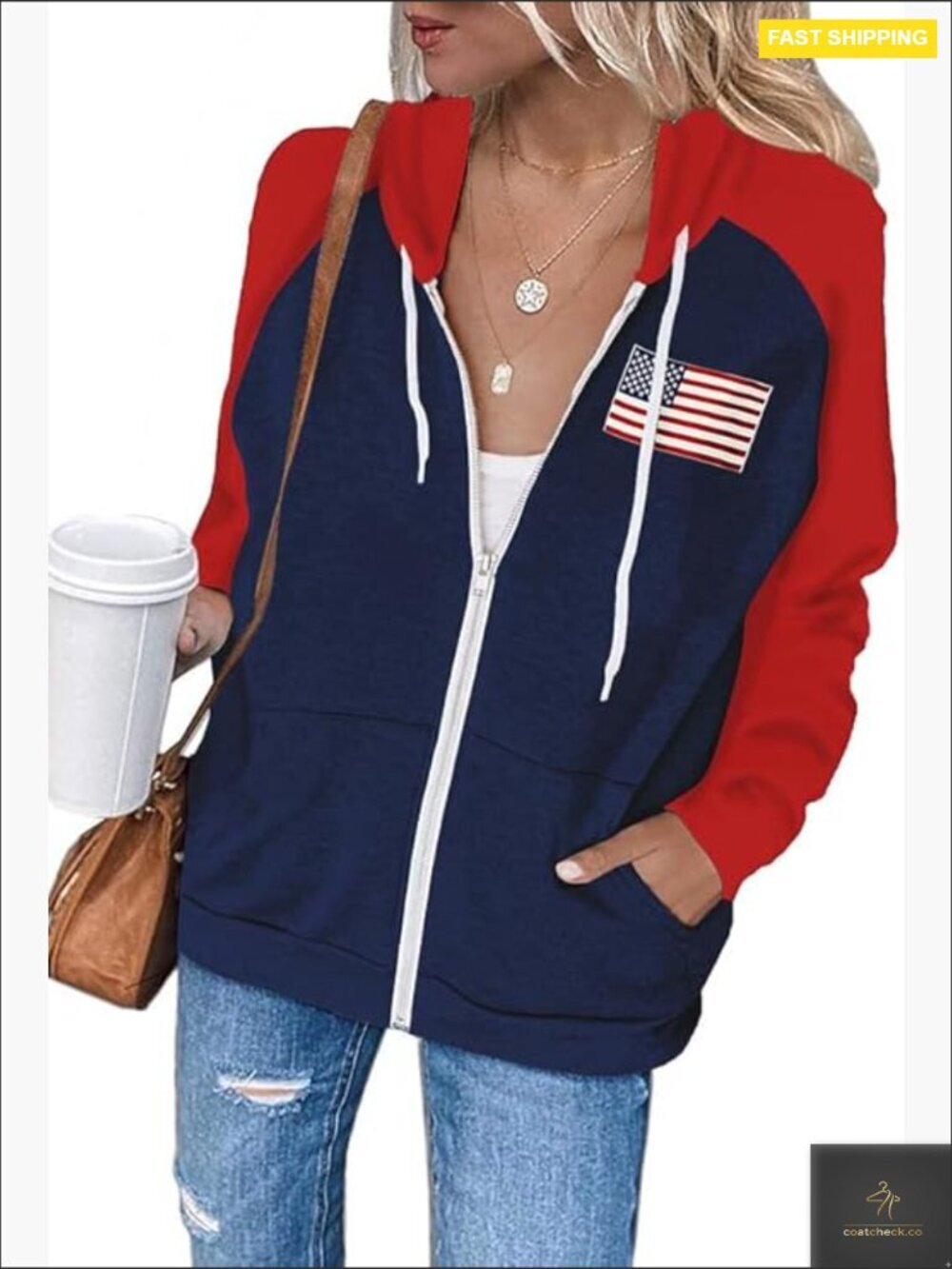 Zip Up Hoodie Long Sleeve Color Block Full Zip Cardigan with Pockets
